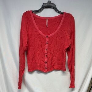 Free People two tone Red Button-Down long sleeve textured Shirt L